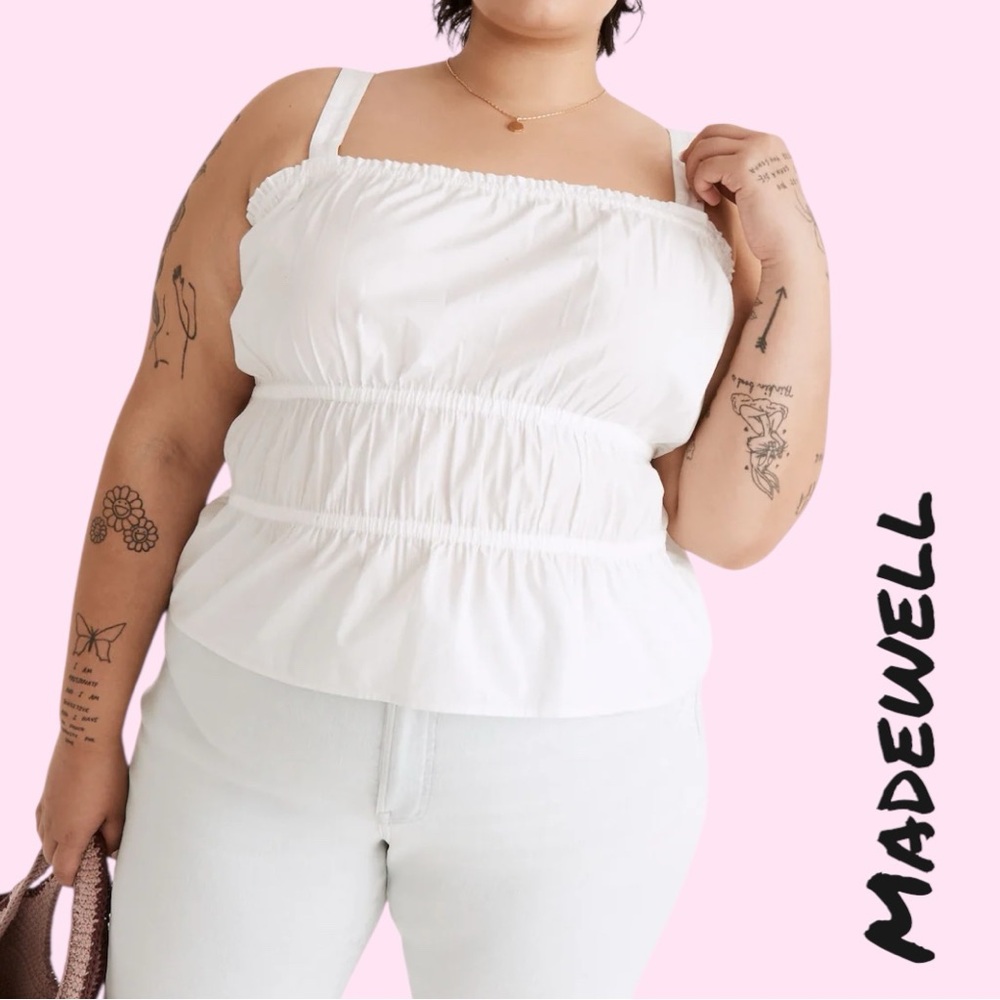 Madewell Women's White Poplin Sophia Peplum Tank Size XS